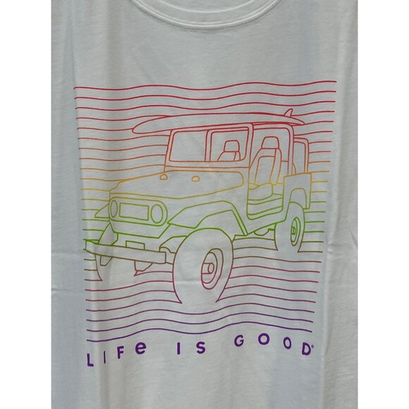 Life Is Good Jeep Crusher Tee Womens Medium Crew Cloud White Graphic T Shirt NEW - Picture 3 of 7